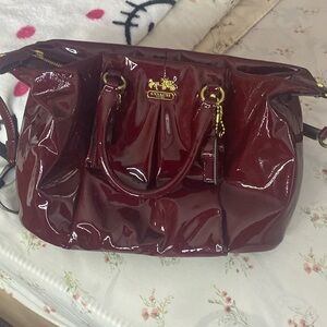Authentic Coach Dark Wine/Burgundy Patent Leather Handbag with dust bag included